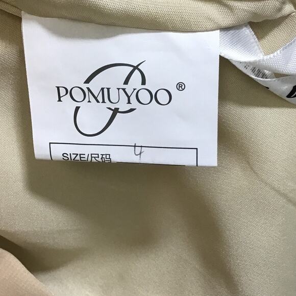 FORMAL SZ 4 S cream tan keyhole pleated halter bridesmaid maxi dress NEW B100 - Picture 7 of 8